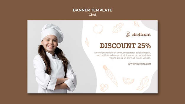 PSD gratuito plantilla de banner de concepto de chef con descuento