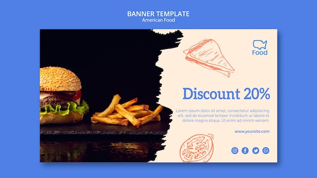 PSD gratuito plantilla de banner con concepto de comida americana