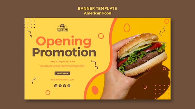 Plantilla de banner con concepto de comida americana