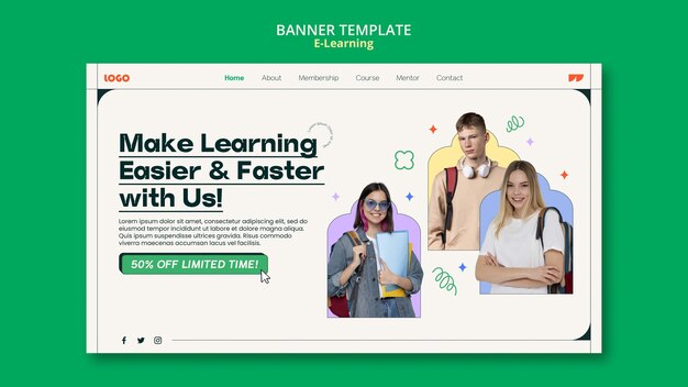 Plantilla de banner de concepto de e-learning