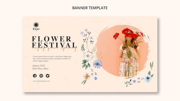 Plantilla de banner de concepto de festival de flores