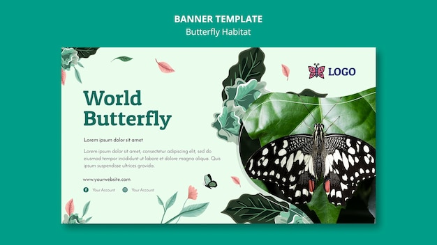 Plantilla de banner de concepto de hábitat de mariposas