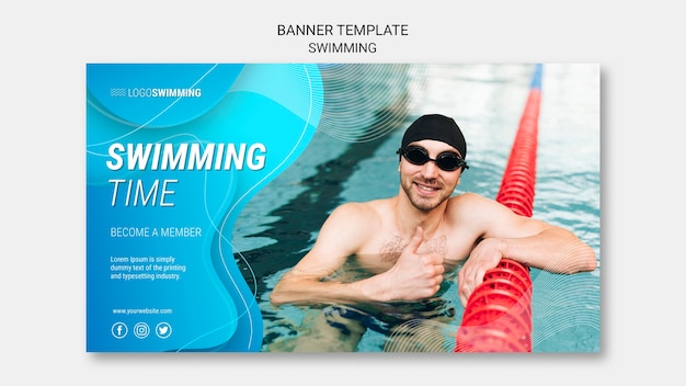 Plantilla de banner con concepto de natación