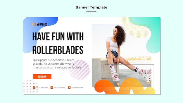 PSD gratuito plantilla de banner de concepto de patines en línea
