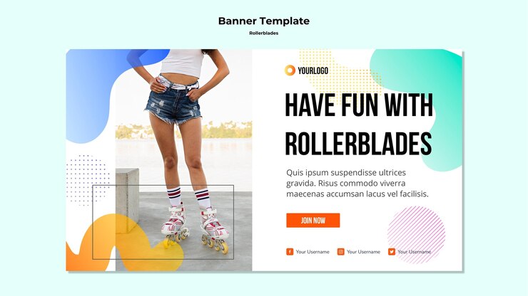 PSD gratuito plantilla de banner de concepto de patines en línea