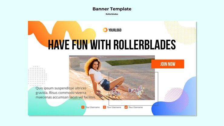 PSD gratuito plantilla de banner de concepto de patines en línea