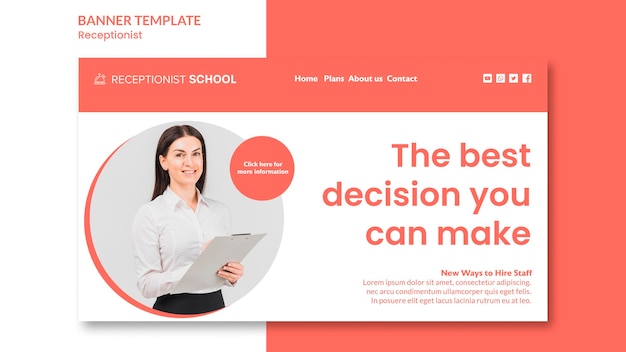 Plantilla de banner de concepto de recepcionista