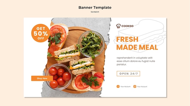 PSD gratuito plantilla de banner de concepto de sandwich