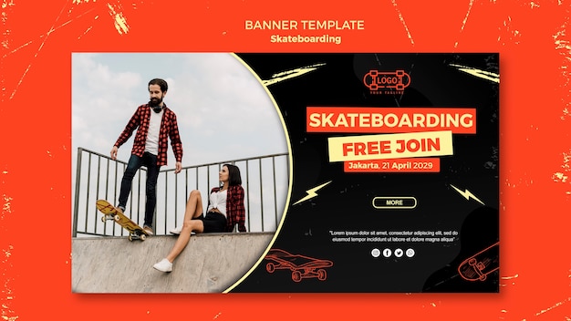 PSD gratuito plantilla de banner de concepto de skate