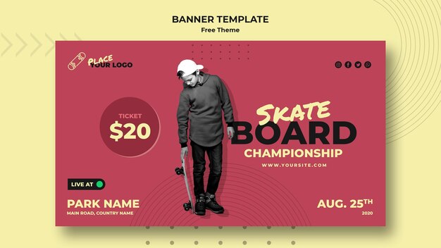 Plantilla de banner de concepto de skateboard