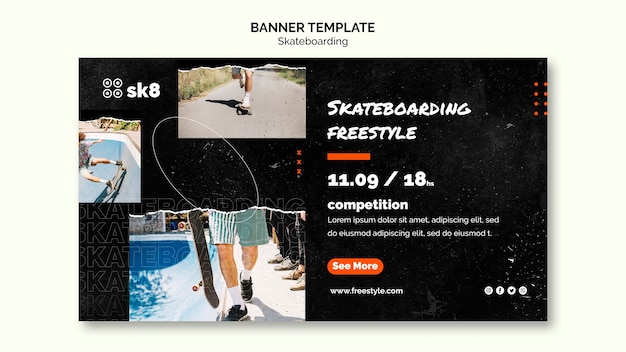 PSD gratuito plantilla de banner de concepto de skateboard