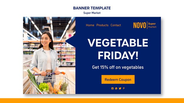 Plantilla de banner de concepto de supermercado