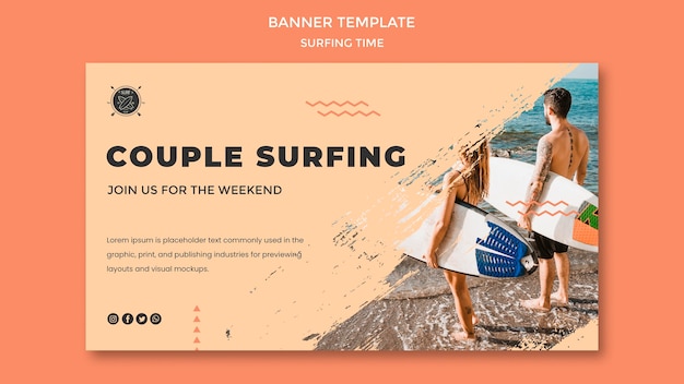 PSD gratuito plantilla de banner de concepto de surf