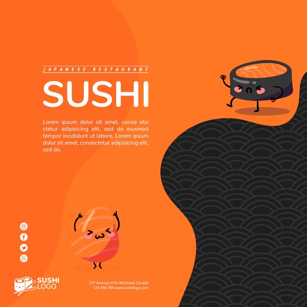 Plantilla de banner cuadrado de restaurante asiático de sushi