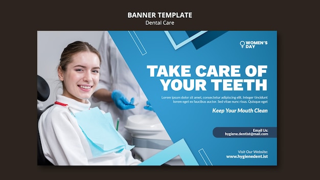 PSD gratuito plantilla de banner de cuidado dental de diseño plano