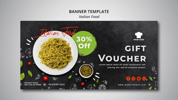 PSD gratuito plantilla de banner con cupón para restaurante de comida italiana tradicional