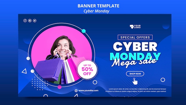 Plantilla de banner de cyber monday con foto