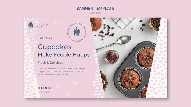 PSD gratuito plantilla de banner de deliciosos cupcakes con foto