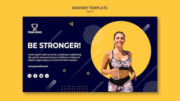 Plantilla de banner de deporte con mujer corriendo