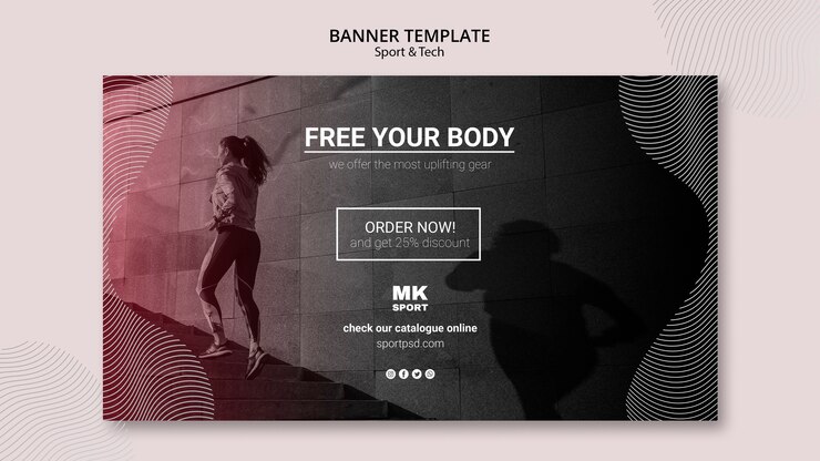 PSD gratuito plantilla de banner de deporte y tecnología