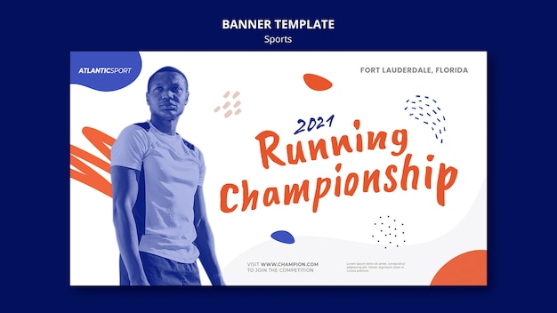 Plantilla de banner para deportes con hombre.