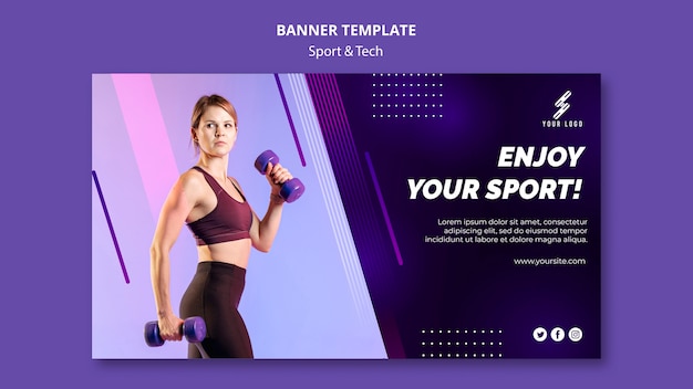 PSD gratuito plantilla de banner de deportes y tecnología con foto