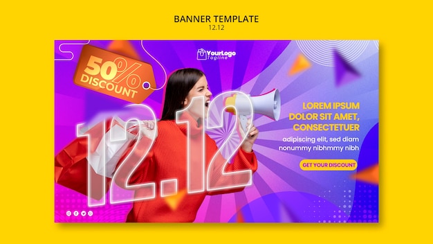 PSD gratuito plantilla de banner de descuento doble 12