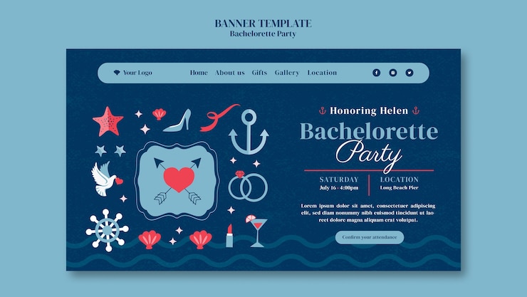 PSD gratuito plantilla de banner de despedida de soltera de diseño plano