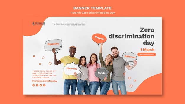 PSD gratuito plantilla de banner de día de discriminación cero con foto