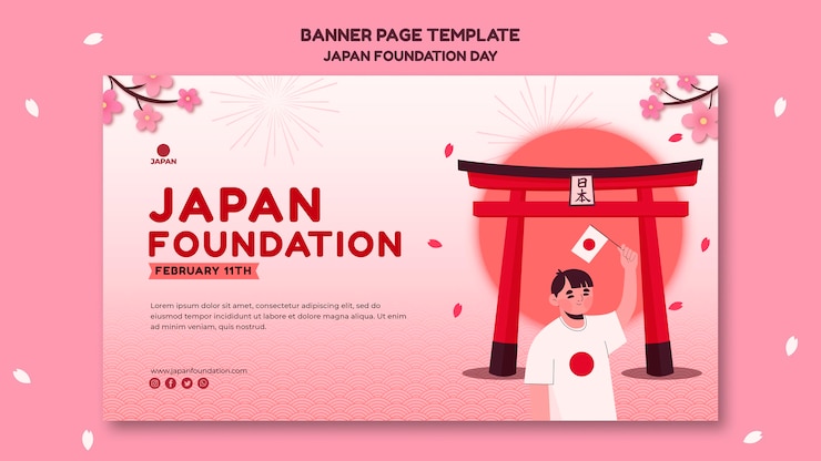 PSD gratuito plantilla de banner para el día de la fundación de japón con flores