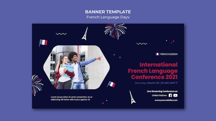 PSD gratuito plantilla de banner del día de la lengua francesa