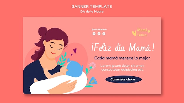 PSD gratuito plantilla de banner de día de la madre de diseño plano