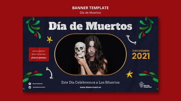 Plantilla de banner de dia de muertos oscuro