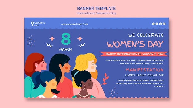 Plantilla de banner de día de la mujer hermosa ilustrada