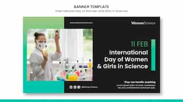 PSD gratuito plantilla de banner del día de la mujer y la niña en la ciencia