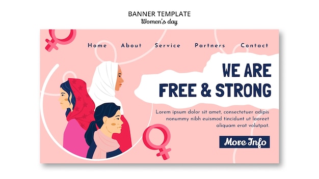 Plantilla de banner del día de la mujer plana dibujada a mano