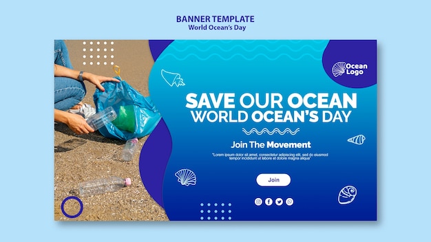 PSD gratuito plantilla de banner del día mundial de los océanos