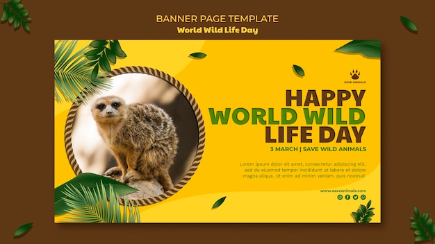 Plantilla de banner para el día mundial de la vida silvestre con animales