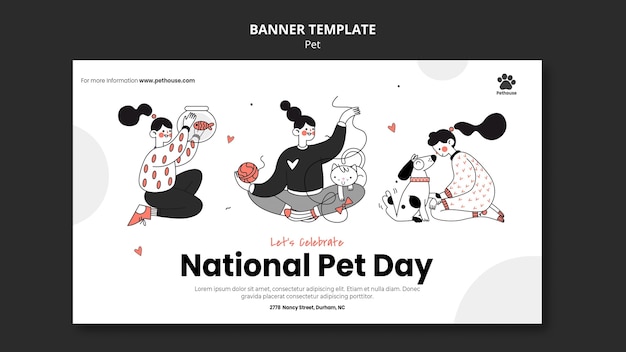 Plantilla de banner para el día nacional de las mascotas con dueña y mascota