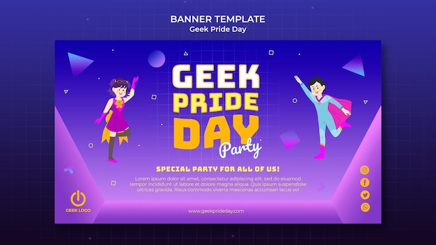 Plantilla de banner de día del orgullo geek con superhéroes