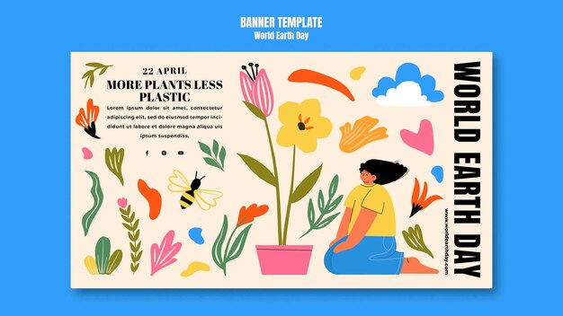 Plantilla de banner del día de la tierra de diseño plano