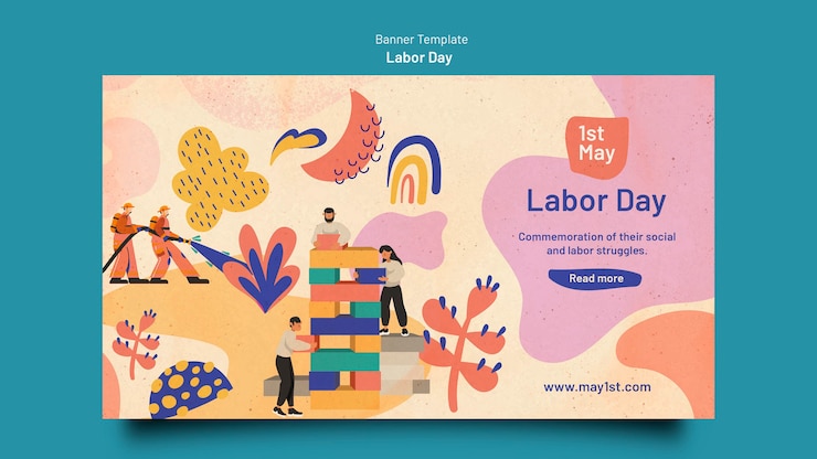PSD gratuito plantilla de banner del día del trabajo de diseño plano