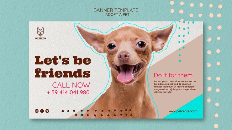PSD gratuito plantilla de banner con diseño de adopción de mascotas