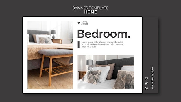 Plantilla de banner para el diseño de interiores de una casa con muebles