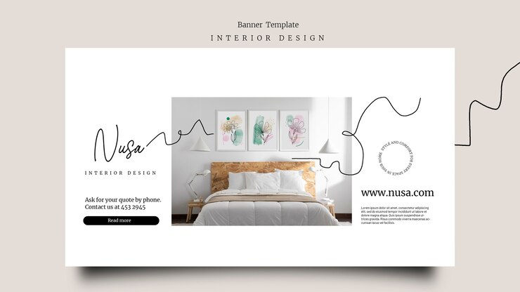 PSD gratuito plantilla de banner de diseño de interiores de diseño plano