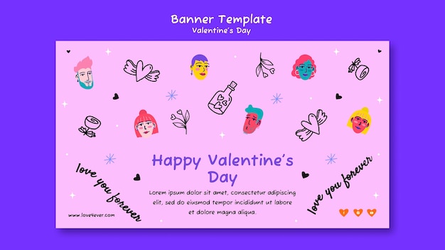 PSD gratuito plantilla de banner de diseño plano de san valentín