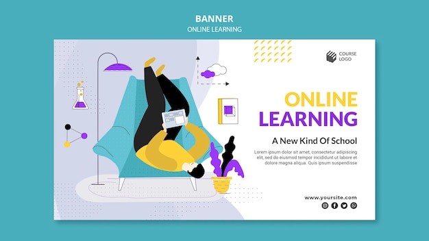 Plantilla de banner de e-learning ilustrada