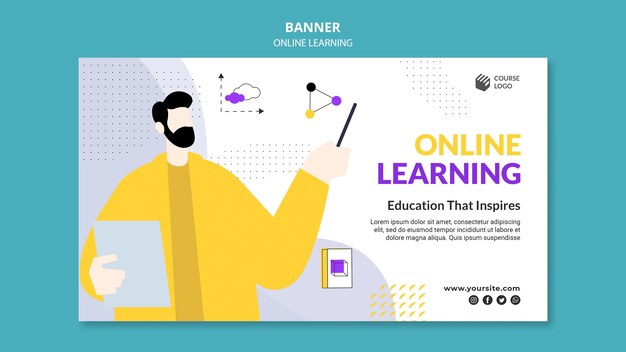 Plantilla de banner de e-learning ilustrada