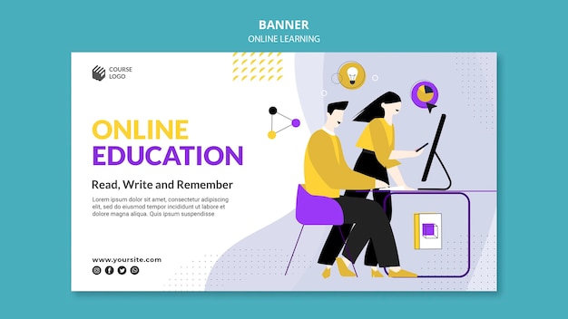 Plantilla de banner de e-learning ilustrada