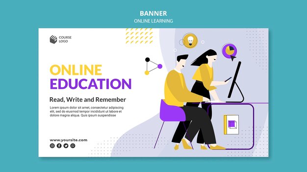 Plantilla de banner de e-learning ilustrada